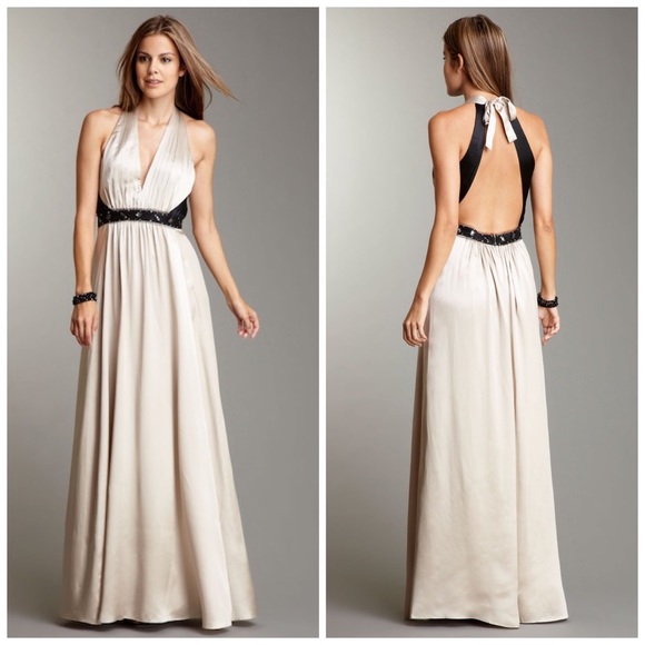 BCBGMaxAzria Dresses & Skirts - BCBGMaxAzria Silk Beaded Charmeuse Halter Gown